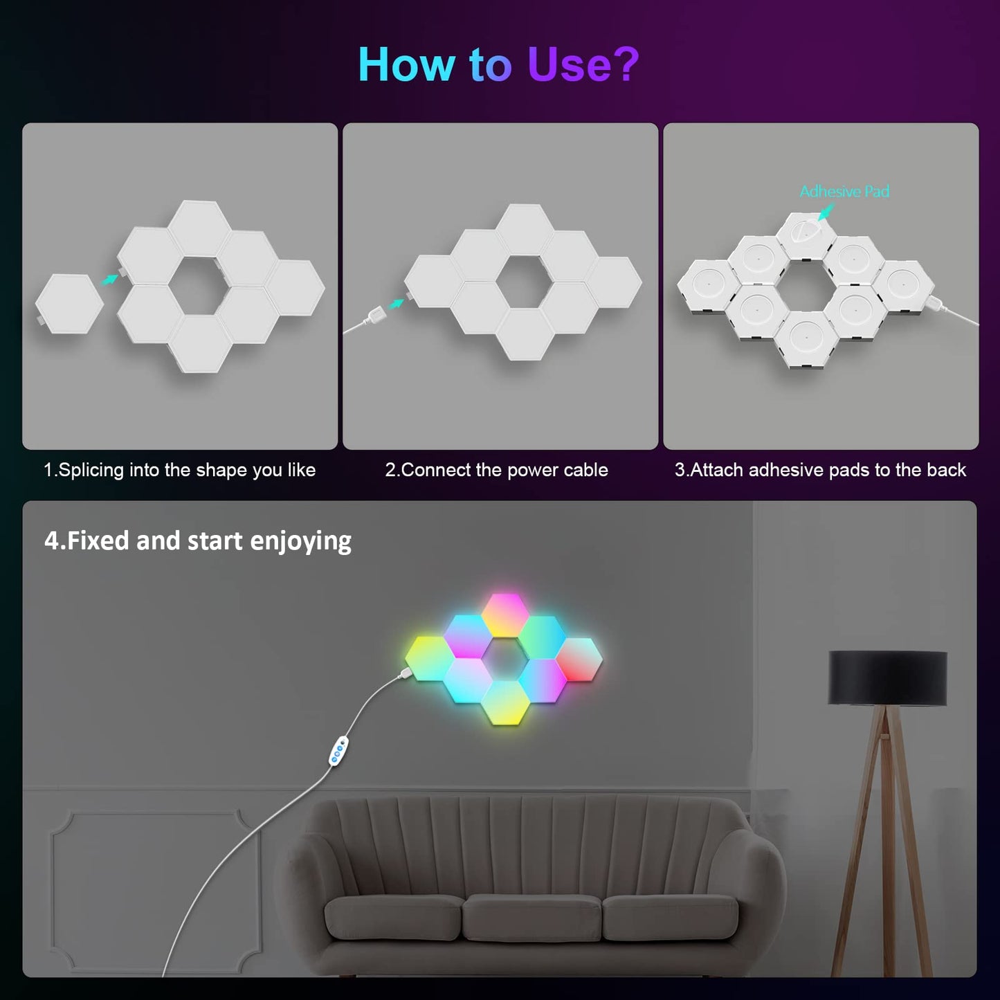 JIMIMORO 12-Pack Hexagon Light Panels – Smart RGB LED Wall Lights with App & Remote – Music Sync Gaming Lights for Room Decor, Birthday & Party Gifts for Boys, Teens, Men, Boyfriends, and Kids