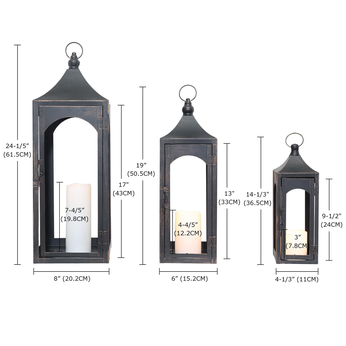 NEEDOMO Lanterns Decorative Indoor&Outdoor,Set of 3 Outdoor Lanterns for Porch, 26" Metal Frame Candle Holders with LED Candles, Fall, Christmas