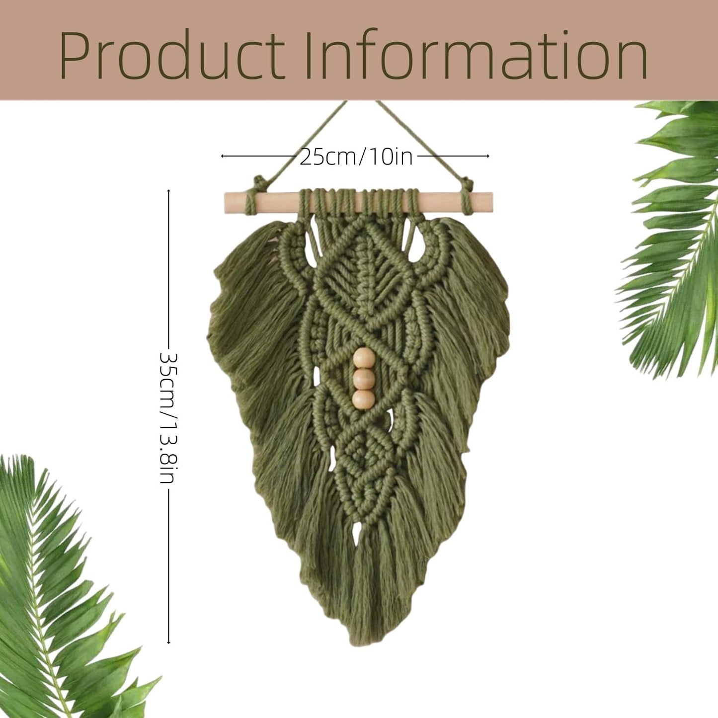 Boho Macrame Wall Hanging Leaves,Green Woven Leaf Tapestry,Tapestry Bohemian Chic Wall Décor, Feather Walls Hanging Boho Decor for Dorm Home Bedroom Western Room Decoration Gift for Women