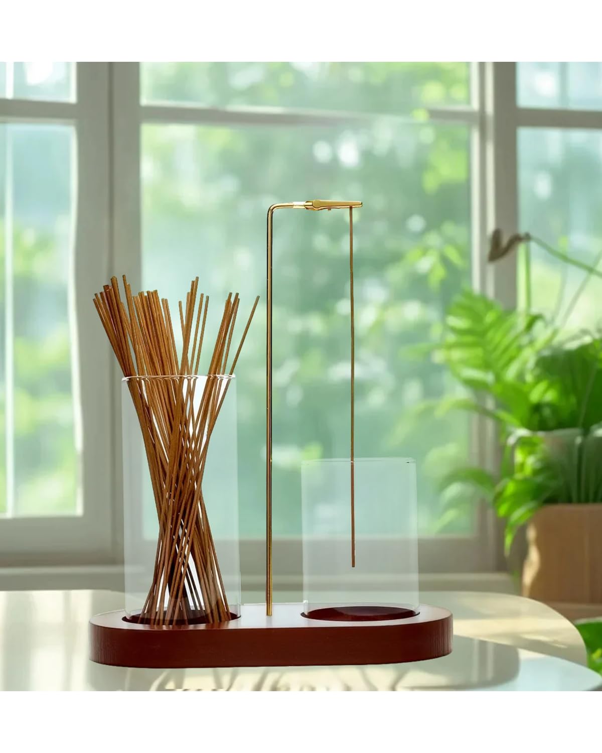 FTDENE Glass Incense Holder for Sticks, Hang Upside Down Incense Burner with Storage & Ash Catcher, Anti-Ash 2 in 1, Comes with Brush & Greeting Card, Meditation Yoga Home Decor Gift