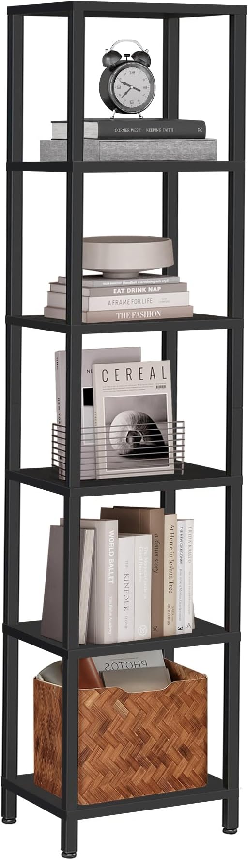 TUTOTAK Bookshelf, 6-Tier Tall Book Shelf, Narrow Bookcase for Small Space, DIY Stackable Bookshelf, for Living Room, Office, Study, Entryway, Industrial, Black BS01BK006