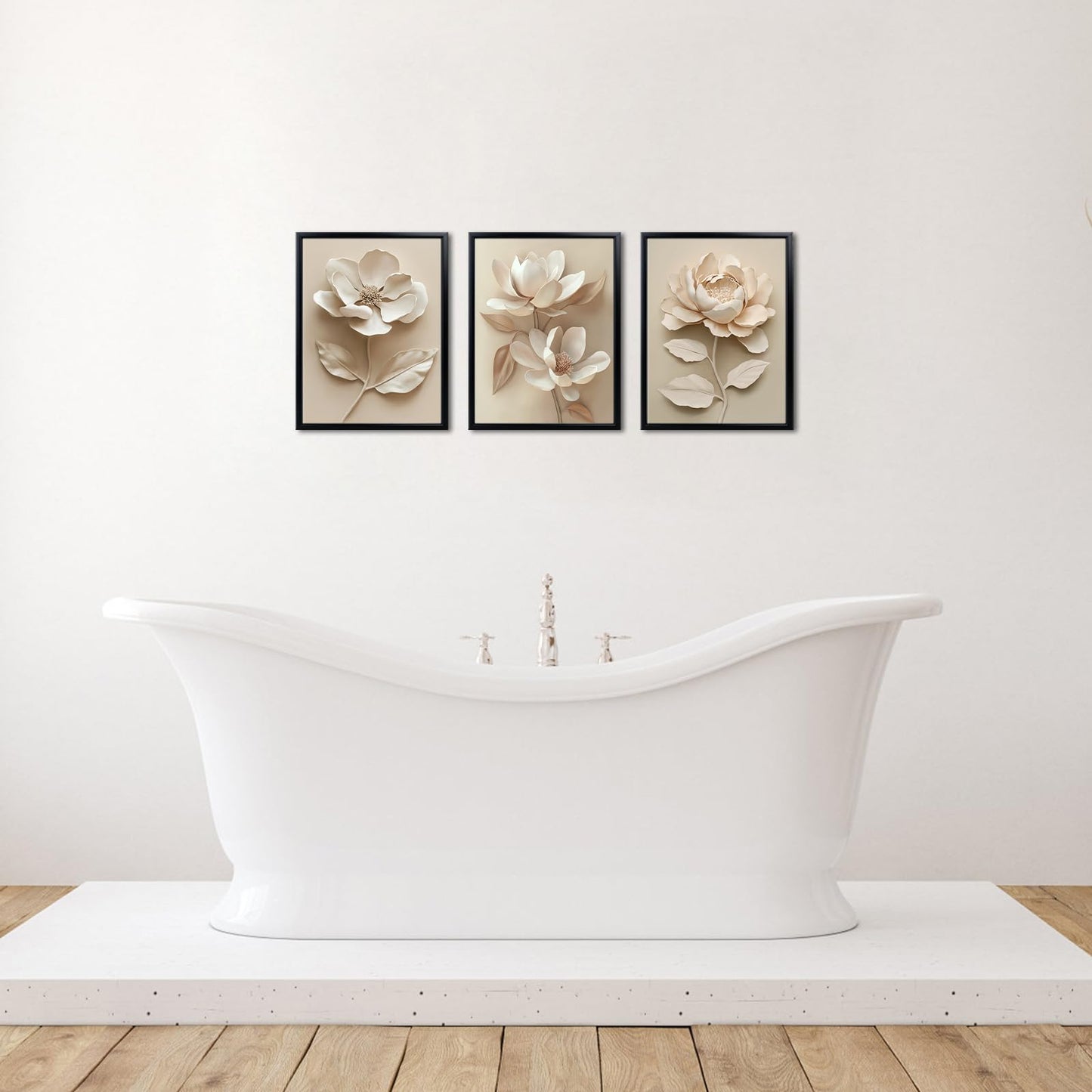 Artsbay Flower Wall Art Beige Magnolia Flowers Home Decor Floral Artwork for Bathroom Bedroom Living Room 12" x 16" x 3PCS