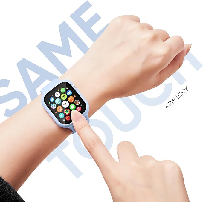 Compatible for Apple Watch Band 40mm 41mm and Case with Screen Protector, Soft Silicone Sport Strap Bands and Protective Cover with Tempered Glass for iWatch Series 9 8 7 SE 6 5 4
