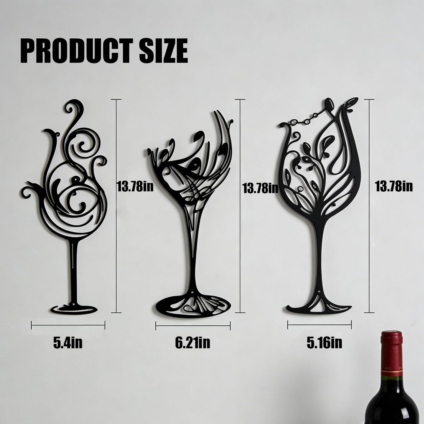 TYFYO 3 Pcs Wine Wall Art Decor - Black Metal Wine Signs Set of 3, Modern Industrial Bar Decor for Dining Room, Kitchen, and Entertaining Spaces - Unique Drinker Gift for Men and Women