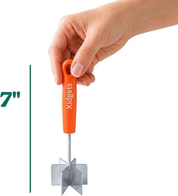 Stainless Steel Mini Meat Chopper & Masher | 6-Blade Ground Beef Chopper Tool | Small Hamburger Smasher | Compact Ergonomic Handle | Dishwasher Safe - 7" (Retro Orange Mini)