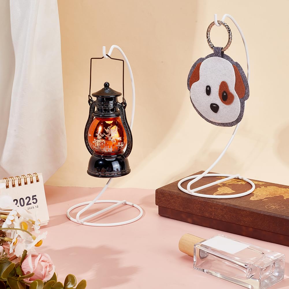 DELORIGIN 6pcs Ornament Display Stand Hanger Holder Glass Globe Iron Wire Stand Hanging Hook Rack for Christmas Lanterns Hanging Air Plant Terrarium Witch Ball Decor DIY Art Craft Display(White)