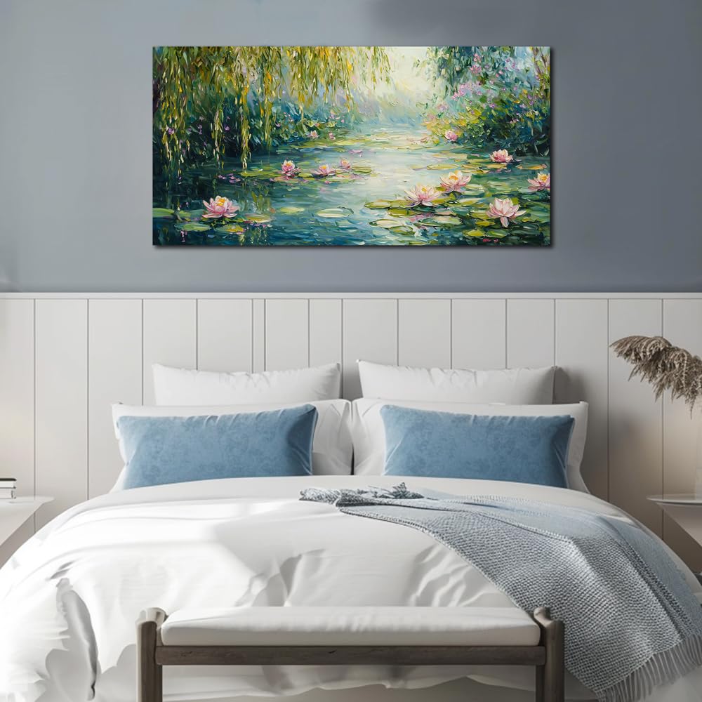 Claude Monet Water Lilies Floral Canvas Prints Wall Art Monet Style Famous Oil Paintings Flowers Decor Classic Impressionist Art Prints, Claude Monet Artwork for Living Room Bedroom Kitchen Home Office Decorations 20x40 Inches