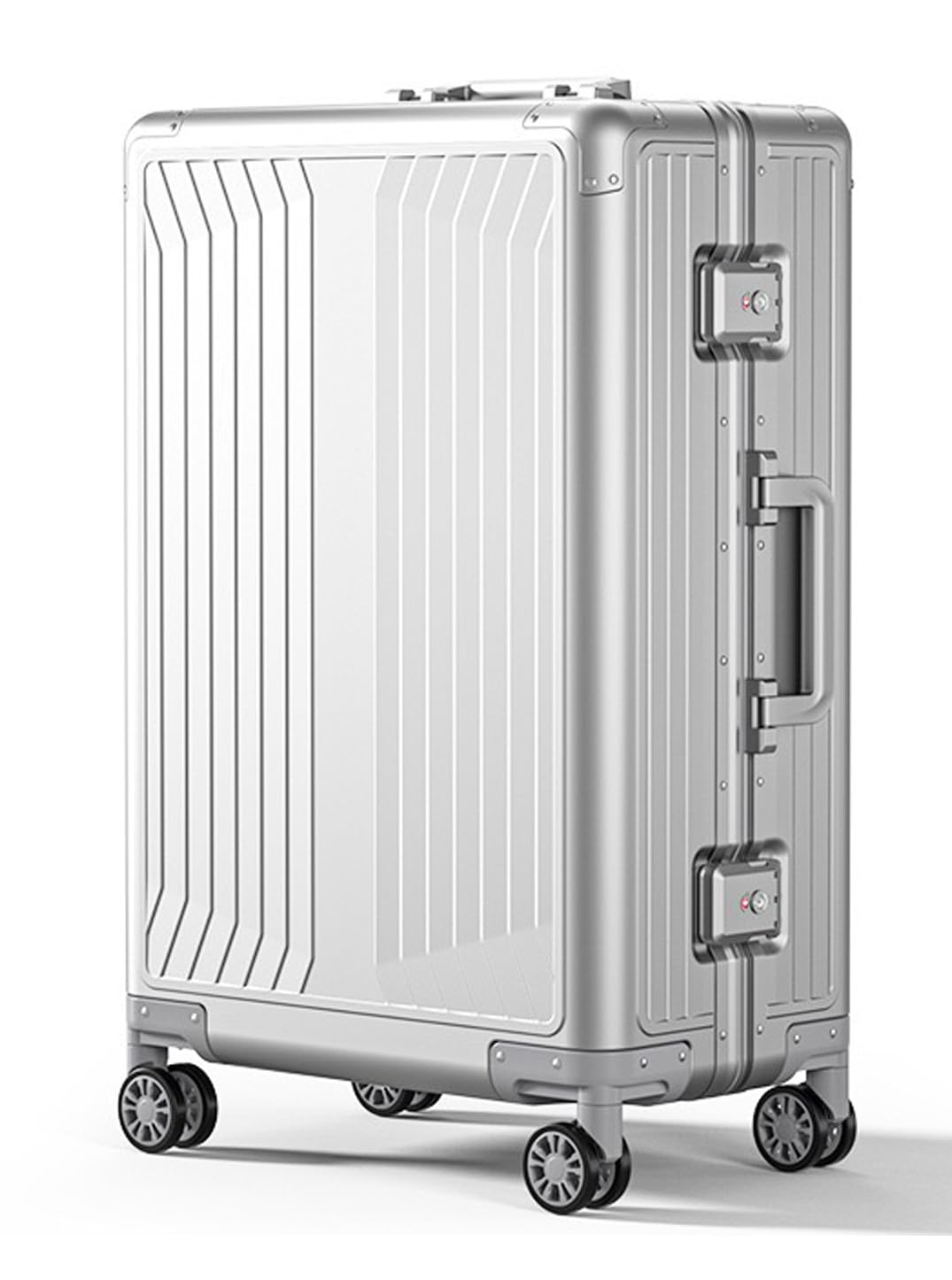 KANGSHILU Premium Aluminum Carry On Luggage 20”, Metal Shell Zipperless Suitcase with Spinner & Removable Wheels, Airline-Approved Size 22"x14"x8.3", 9 lbs, Includes 2 Spare Wheels & TSA Lock（Silver）