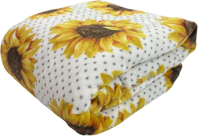 Serafina Home Summer Sunflower Throw Blanket: Beautiful Fleece Flowers with Yellow Brown White Accents, 50" x 60", for Couch, Bed, Travel