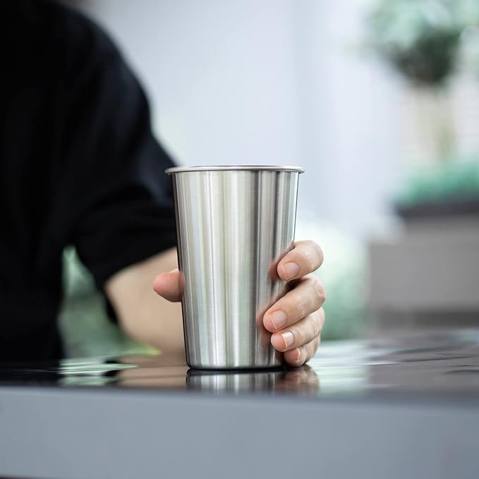4 Pack 16oz Stainless Steel Pint Cup,Healthy Unbreakable and Stackable,Metal Drinking Glasses