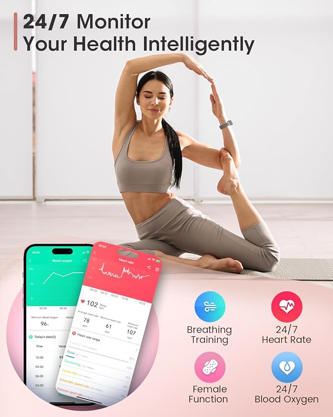 Slim Fitness Tracker, Smart Watches for Men/Women with Heart Rate/Blood Oxygen/Sleep Monitor, IP68 Waterproof Activity Trackers and Smart Watch for Phones with Step Tracker, Pedometer for Women Men