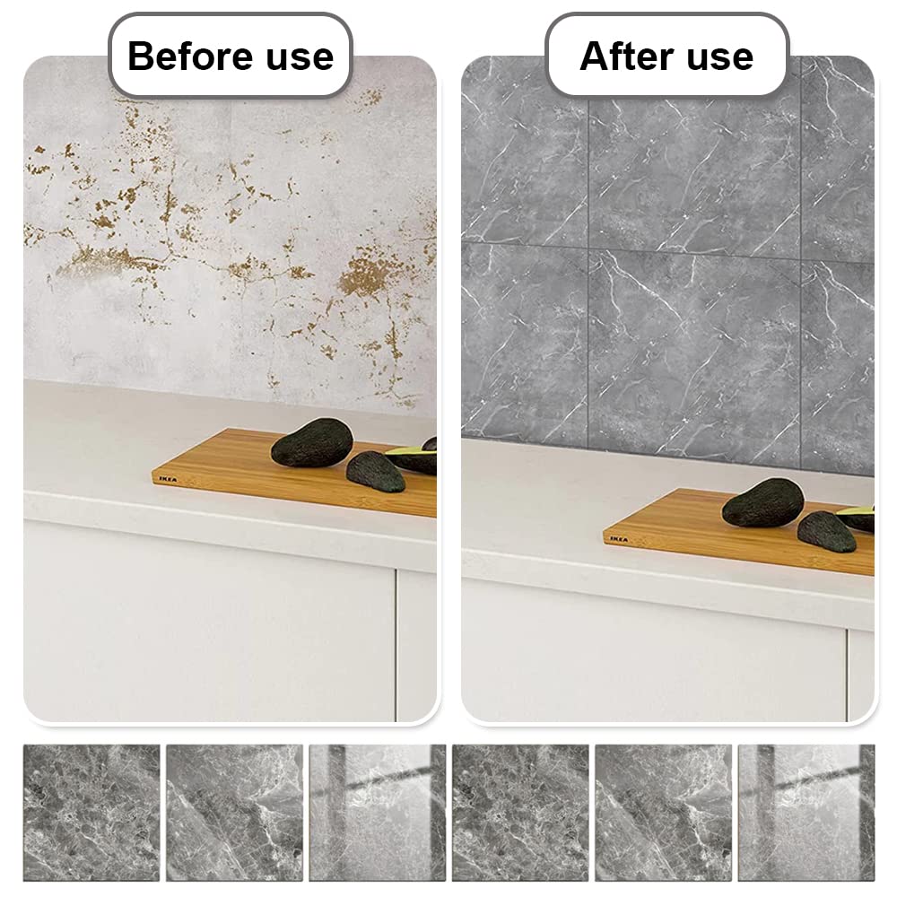 Tile Stickers Self Adhesive Tiles Decals Marble Pattern Stick on Tile Covers for Kitchen Bathroom Walls 10 Pcs