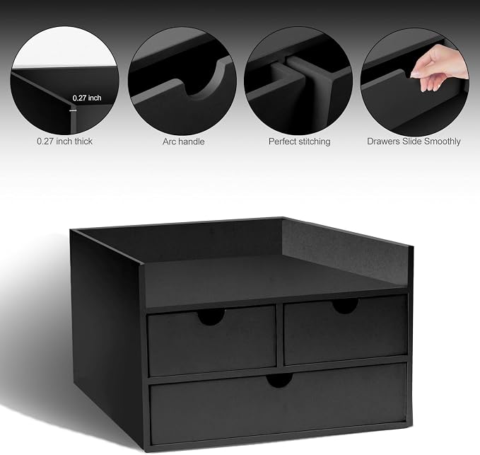 Charmewooden Desk Organizer with Drawers Countertop Drawers Organizer Tabletop Storage Organization Box Home Office Workspace Bathroom Toiletries Supplies (black with shelf)