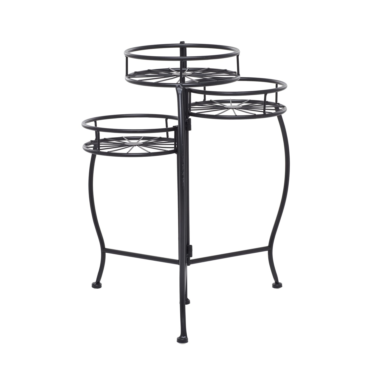 Deco 79 Metal Starburst Indoor Outdoor Plantstand Indoor Outdoor 3 Tier Plant Shelf, Plant Stand 18" x 19" x 22", Black