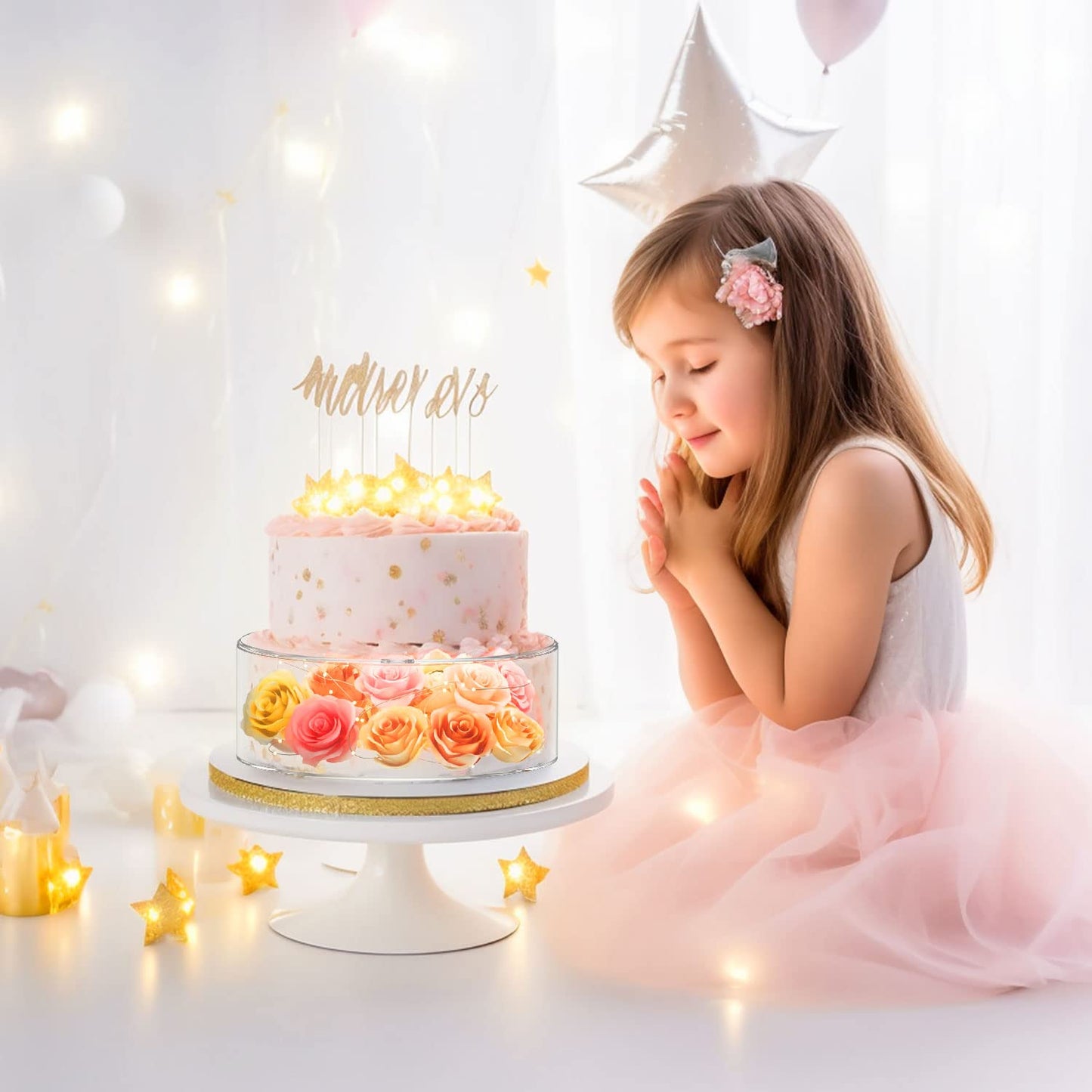 NPPLUS 2PCS Acrylic Fillable Cake Stand Cake Riser Cake Tier, Round Cylinder Display Riser Display Box, Decorative Centerpiece for Wedding Birthday Party (10" Dx4 H inch, 6" Dx4 H inch)