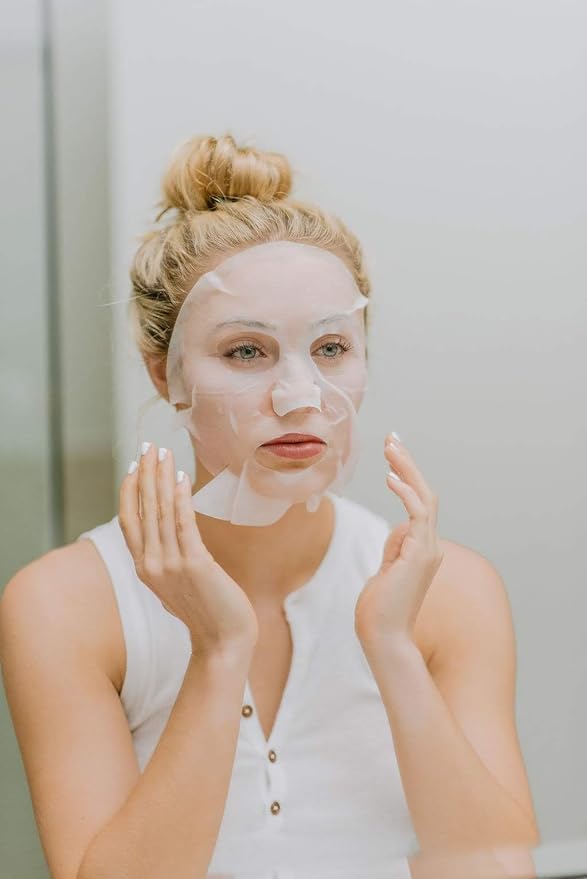 Karuna Skin - Age-Defying+ Face Masks for Dry, Mature Skin, Rejuvenating & Nourishing Sheet Masks Skincare Essential, Facial Mask with Elderberry, Calendula & Wild Yam, 4 Sheets per Pack