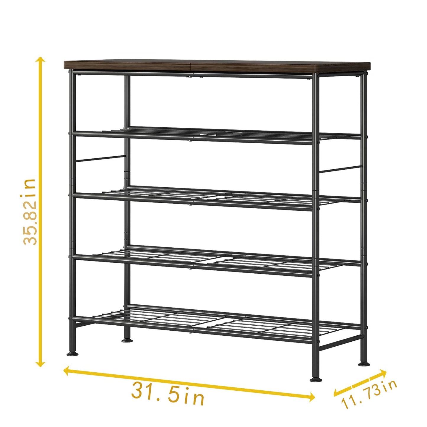 SUOERNUO Shoe Rack Organizer 5 Tier for Closet Entryway Free Standing Metal Storage Shoe Shelf with MDF Top Board，Black+Rustic Brown