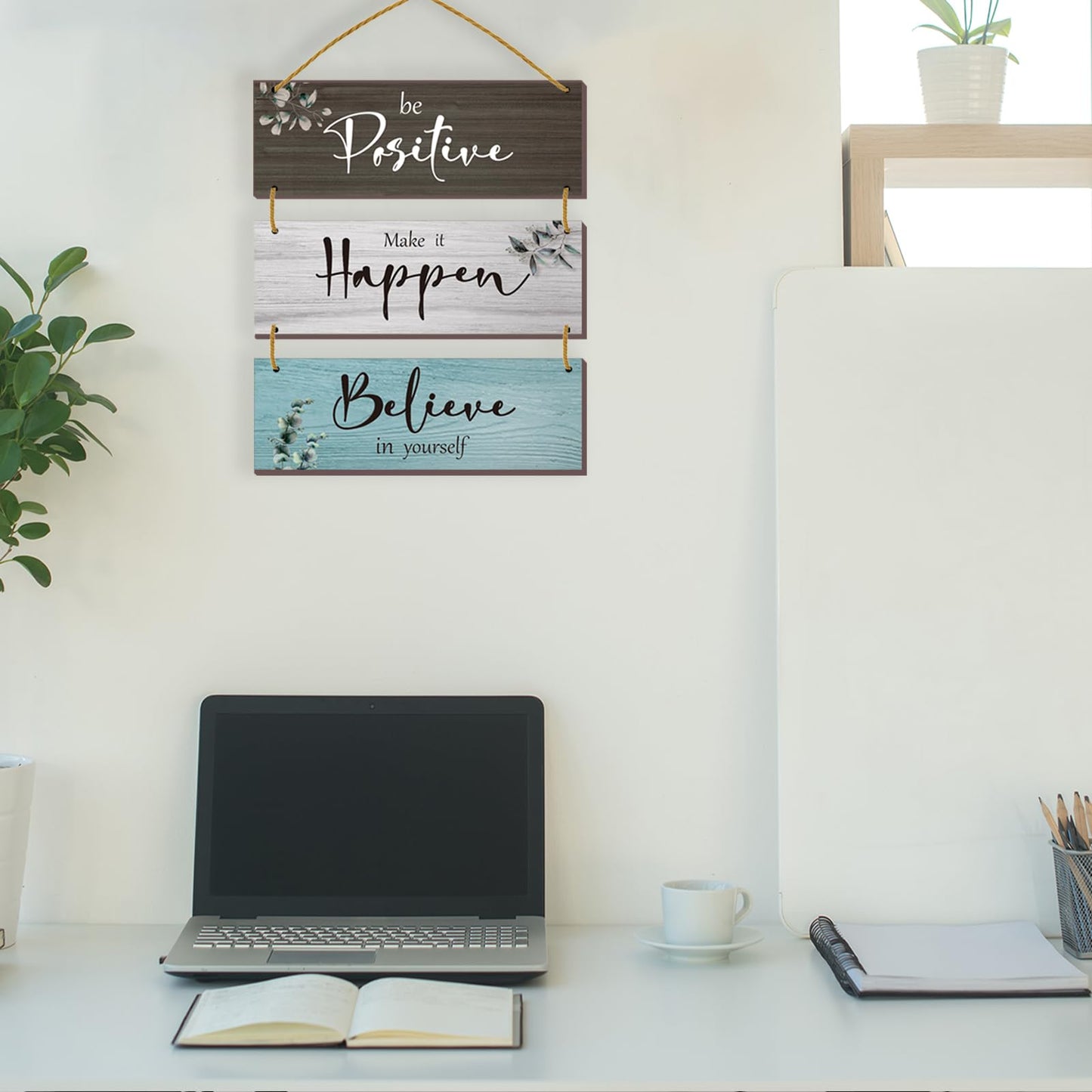 FENCORDAR 3 Pcs Office Wall Decor Inspirational Rustic Motivational Plaques With Sayings Wooden Farmhouse Positive Hangings for Home Bathroom Bedroom Kitchen(Fresh 12x4inch)