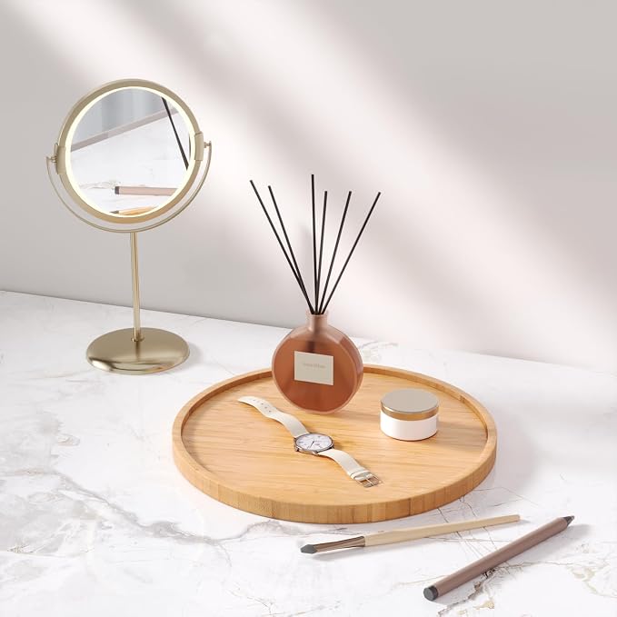 VERTORGAN Bamboo Serving Tray,9.8 Inch Decorative Trays Platter for Coffee Table,Living Room,Bar,Party,Mini Charcuterie Boards Cheese Board,Home Decor（Natural）