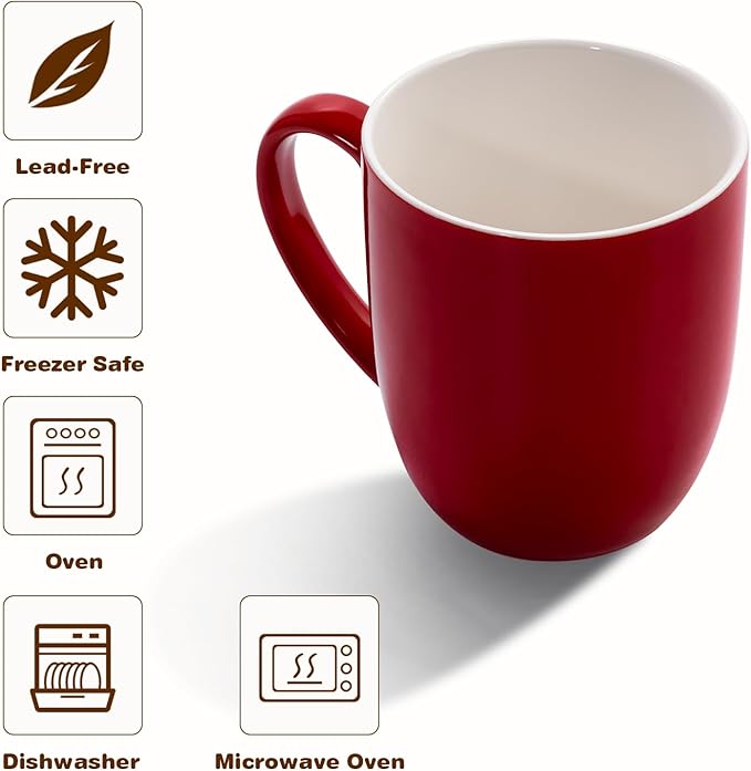Urbanstrive 16 oz Large Coffee Mug with Handle Tea Cup Novelty Coffee Cup for Men Women Office Work, Red