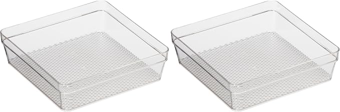 Oggi Clear Drawer Organizer - 6" X 6"- Ideal for Organizing Kitchen Drawers, Office, Desk, Silverware, Kitchen Utensils, Cosmetics and Bathrooms (Pack of 2)