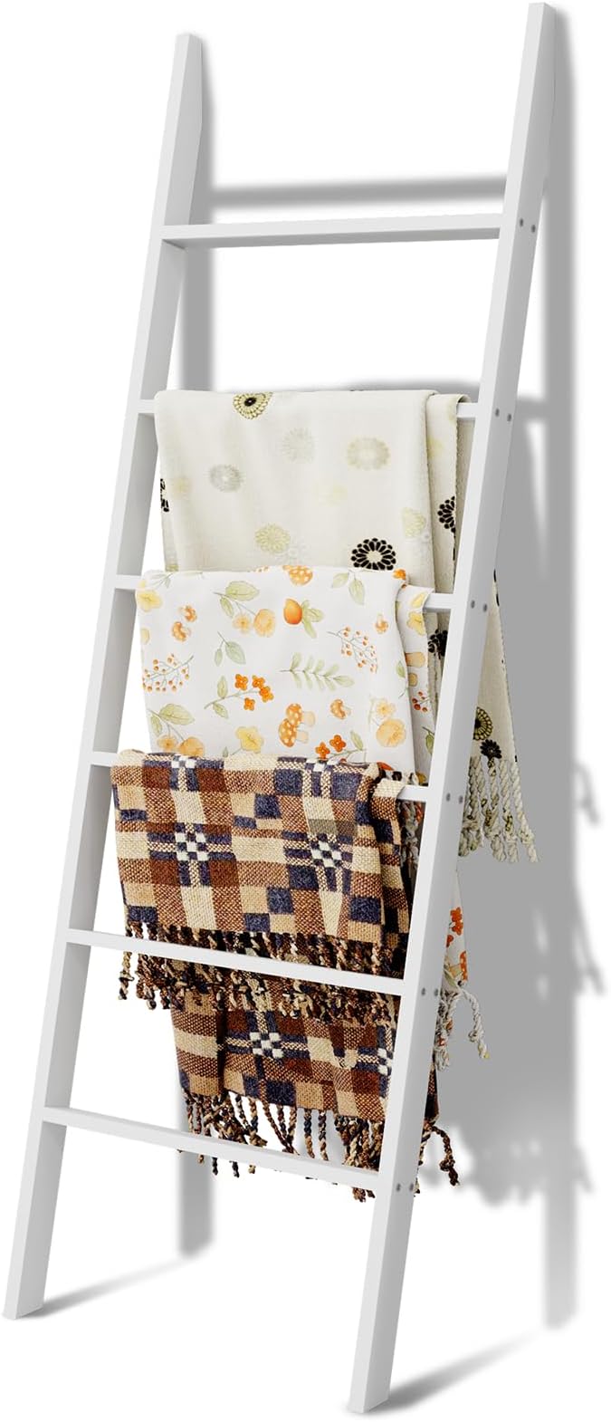 Delywh Wood Blanket Ladder, 57.5'' Rustic Towel Quilt Throw Blanket Ladders for The Living Room, Bedroom, Nursery Stand Holder, Wooden Decorative Ladder for Blankets Rack Farmhouse Home Decor, White