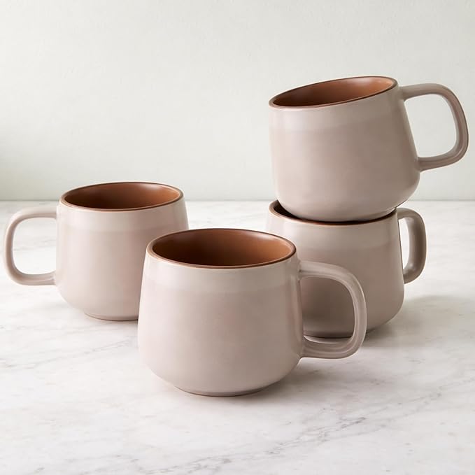 Ava Nord Large Ceramic Coffee Mugs Set of 4 | 16 oz Stoneware Coffee Cups | Lead-Free, Non-Toxic | Microwave and Dishwasher Safe | Comfortable Handle | Nordic Design for Tea, Cocoa, Latte | Rose Sand