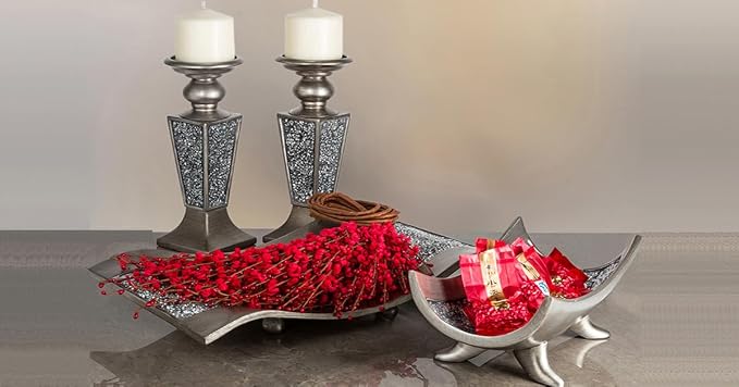 Creative Scents Schonwerk Silver Centerpiece Bowl - Coffee Table Decor - Centerpiece Table Decorations for Dining Room Living Room or Entry Table - Decorative Bowl - Best Wedding/Birthday Gift