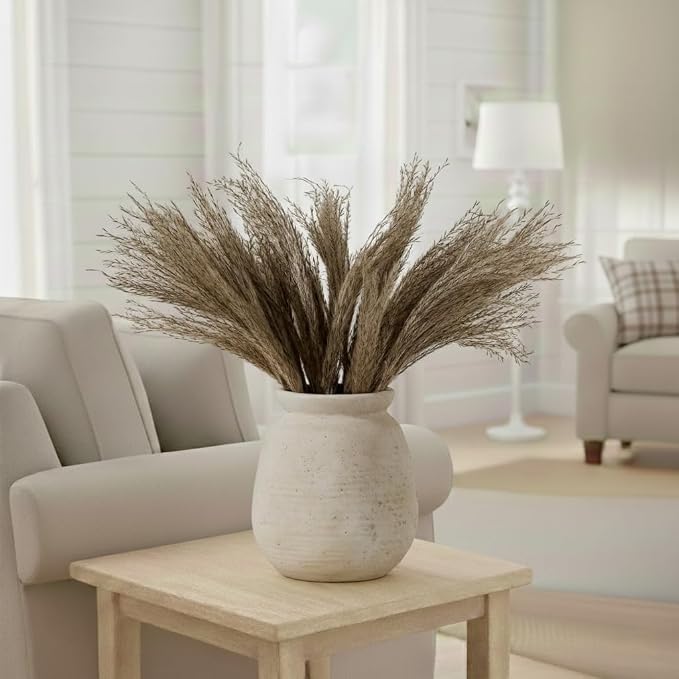 SIDUCAL Ceramic Rustic Farmhouse Vase | 7.3 Inch Pottery Decorative Flower for Home Decor | Sand Glaze Finish Boho Vase for Table, Living Room, Bathroom Decoration, Shelf Decor, Mantel, White