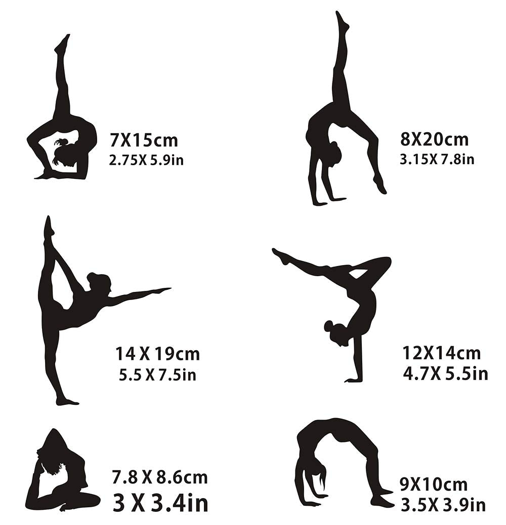 Gymnastics Wall Decals Silhouettes Sport Art Girl Vinyl Decals Wall Sticker Fits Kids Room Decor Home Wall Decor Set of 6 (7.87”H X 23.62”W)