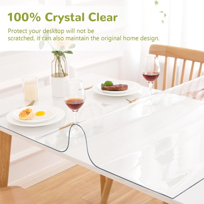 30 x 30 Inch Clear Table Cover Protector, Clear Table Protector for Dining Room Table, 1.5mm Plastic Table Cover, Waterproof Table Pad for Kitchen, Office