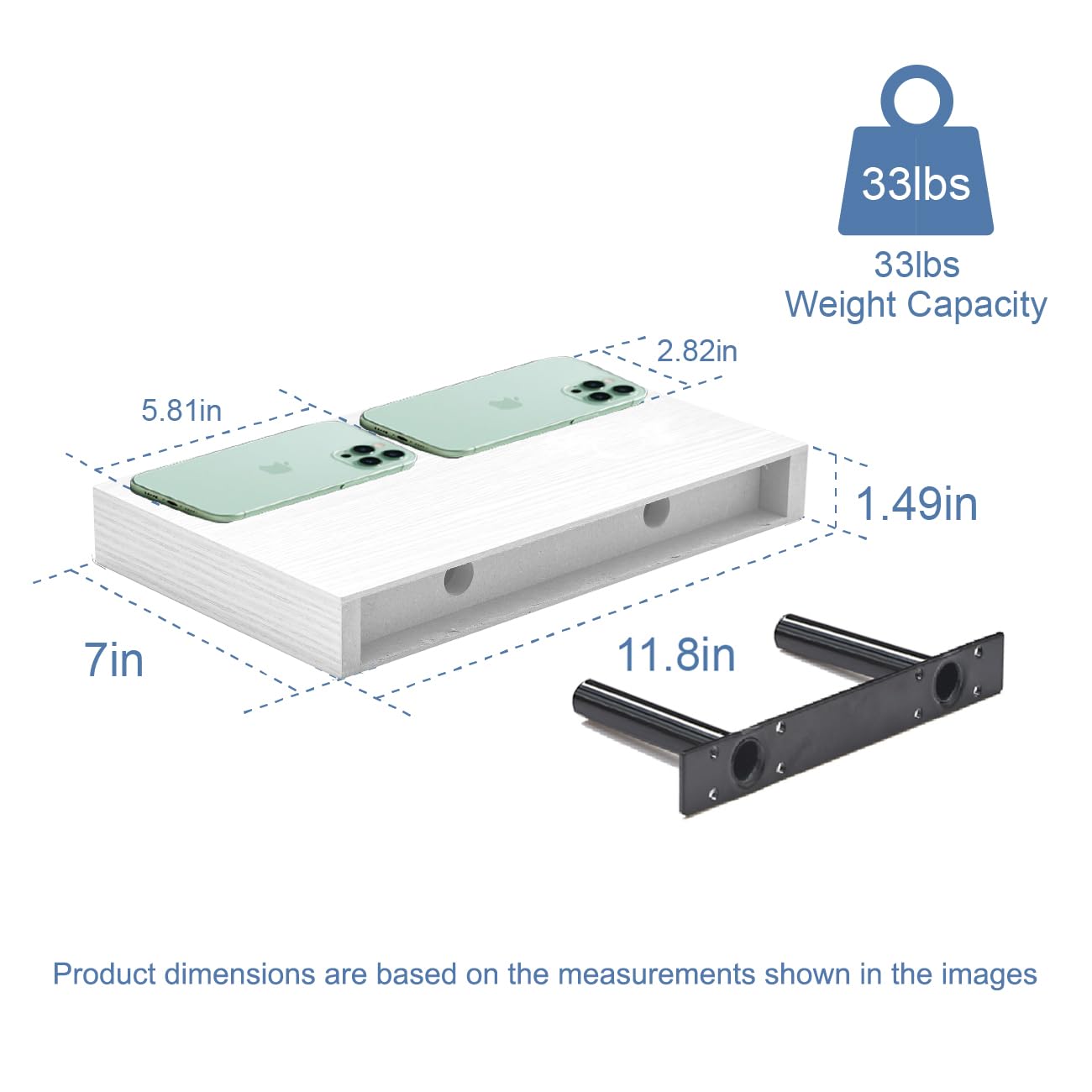Mifurn Floating Shelves for Wall White Shelves Bathroom, Bedroom and Living Room, Wall Shelves & Book Shelf, Hanging Shelf, Modern Wooden Wall-Mounted Small Floating Shelf, 12x7x1.5 in, Set of 2