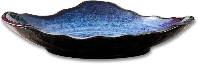 Large Ceramic Decorative Bowl – Blue Reactive Glaze Centerpiece Bowl, Modern Coffee Table Decor Dish, Entryway Catchall Key Bowl, Decorative Fruit Bowl for Dining Table Living Room (12” Dish)