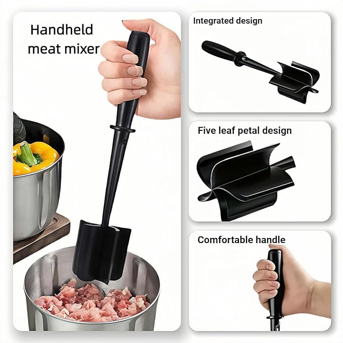 Premium Heat-Resistant Food-Grade Nylon Meat Chopper & Burger Grinder – 5-Blade Food Mixer for Ground Beef, Potato Salad, Pasta | Easy-Clean, Non-Stick, BPA-Free Kitchen Tool