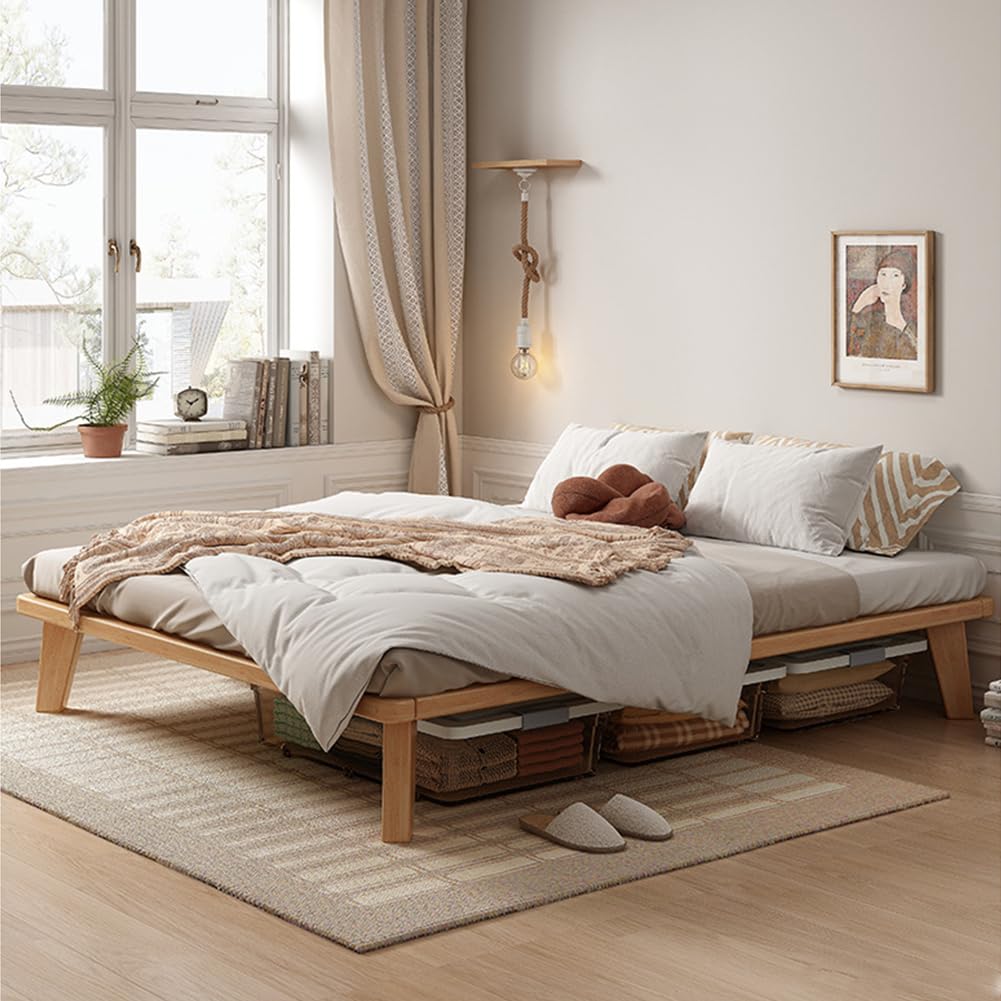 NELYE Twin-XL Platform Bed Base - 14 Inch Solid Wood Mattress Foundation with Support Slats and Legs, Twin XL Size Rubberwood Simple Bed Frame