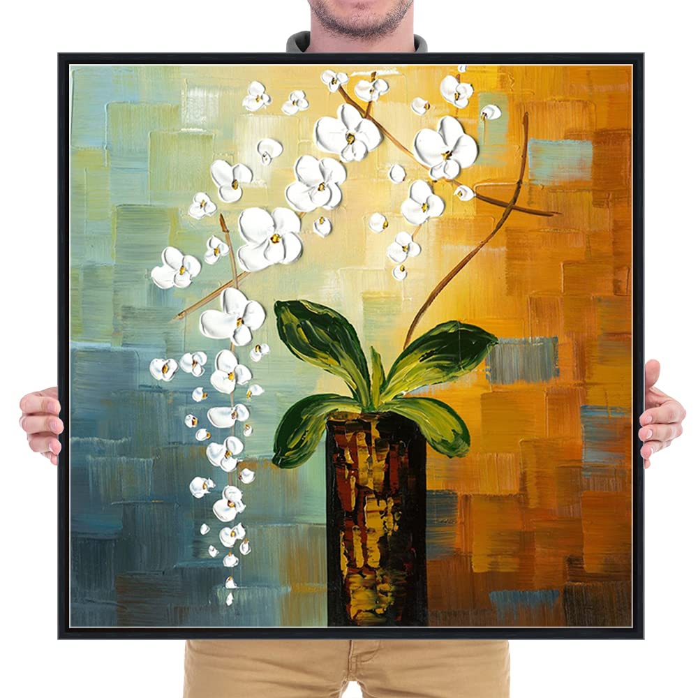 Wieco Art Framed Art Beauty of Life 100% Hand-Painted Modern Artwork Abstract Floral Oil Paintings on Canvas Wall Art for Home Decorations Wall Decor Stretched with Black Frame