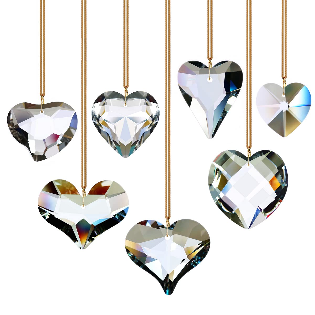 7pcs Heart Crystal Prism Suncatchers, Rainbow Hanging Crystals Ornament Pendant for Window, Chandelier Decoration Clear GOLDENHAITAI