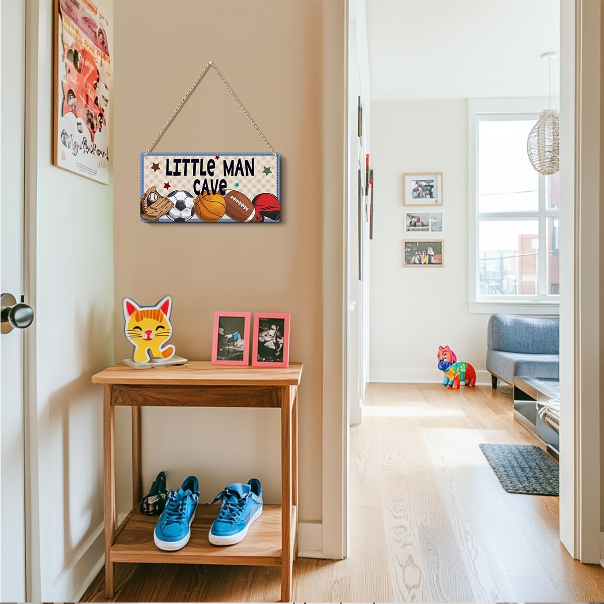 Boys Sports Little Man Cave Sign Boys Room Decor Soccer Basketball Baseball Football Wall Decor Wooden Hanging Plaque Wood Sign Home Bathroom Living Room Farmhouse Playroom Bedroom Nursery Decor