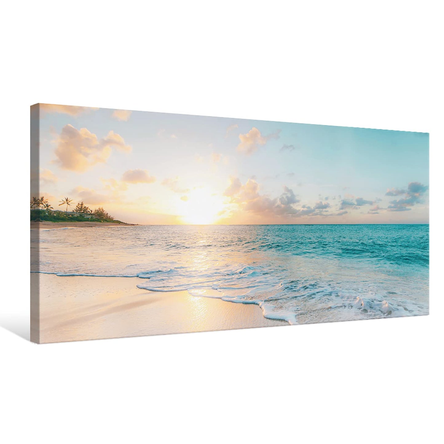 Goldfoilart Ocean Beach Sunset Canvas Wall Art for Bedroom Seascape Paintings Coastal Picture Framed Artwork for Bathroom Living Room Office Wall Decor 20" x 40"