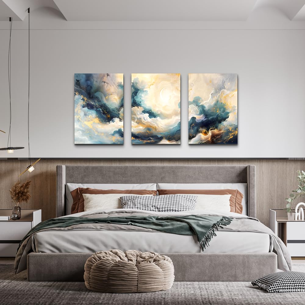 TTHYUEWS Canvas Wall Art - Modern & Minimalist Abstract Ink Paintings - Framed Canvas Prints for Living Room, Bedroom, Office & Bathroom - 3 Piece Set