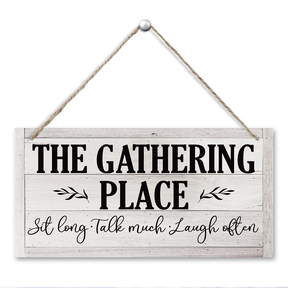 Rustic Farmhouse Hanging Wooden Signs, The Gathering Place Sign, Vintage Dining Room Wall Art, Sit Long, Talk Much, Laugh Often, Printed Wood Wall Art Sign, Retro Wall Plaques, 11.8 * 5.9 in