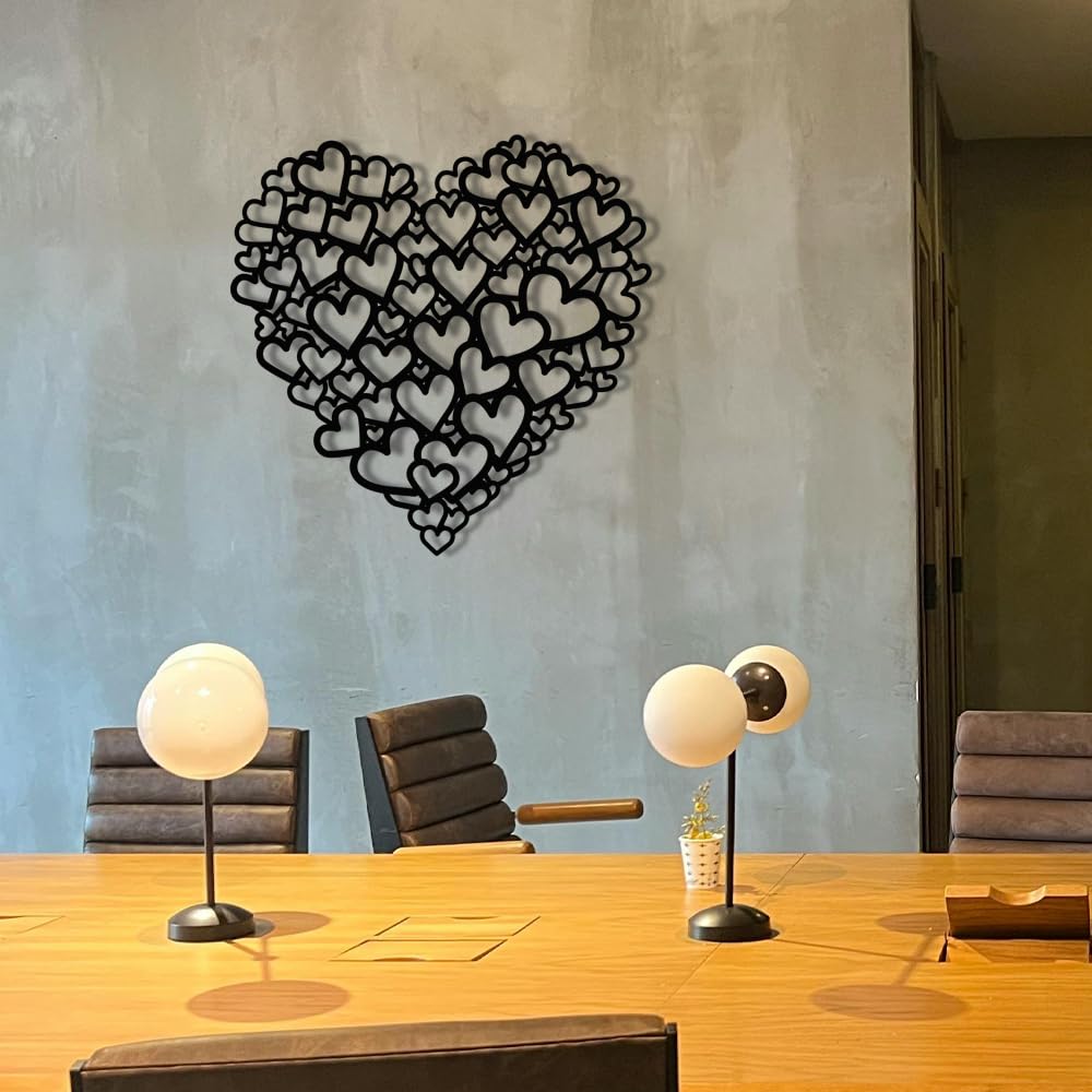 XORT Heart Wall Decor, Metal Love Heart Wall Art, Heart Metal Art, Love Sign for Valentine's Day Bedroom Living Room Decoration, Black, Iron