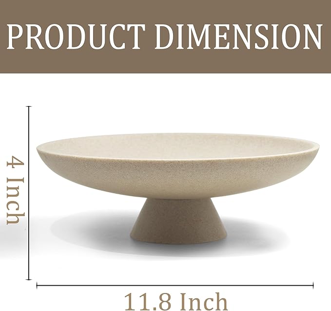 LIN CHUAN Large Decorative Bowl, Modern Resin Pedestal Bowl for Home Decor, Stylish Fruit Bowl for Kitchen Counter, Chic Key Holder for Entry Table, Beige