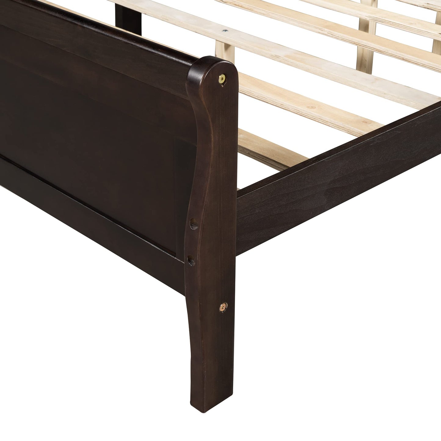 GDFStudio Queen Bed Frame, Wood Platform Queen Size Bed Frame with Headboard and Solid Wood Slat Support, Mid Century Modern Wooden Bed Frame for Bedroom Guest Room, No Box Spring Needed, Espresso