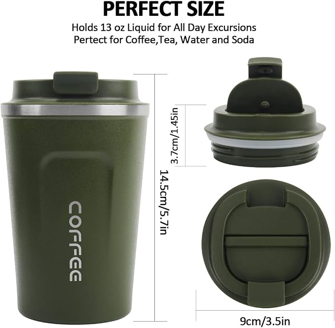 CS COSDDI 12 oz Stainless Steel Vacuum Insulated Tumbler - Coffee Travel Mug Spill Proof with Lid - coffee Cup for Keep Hot/Ice Coffee,Tea and Beer (Green)