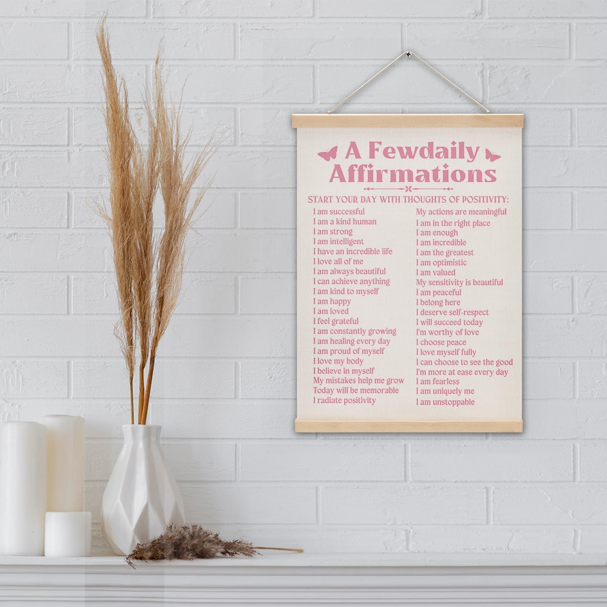 HKDGVRTB Motivational Positive Affirmations Pink Wall Decor,A Few Daily Affirmations Wall Art for Teen Girls Inspirational Gifts for Women, Pink Bedroom Classroom Office Decor