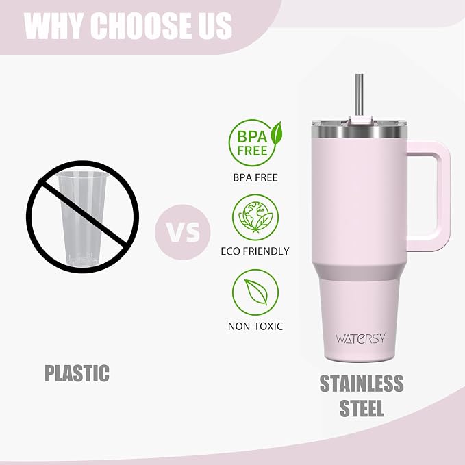 20 oz Tumbler with Handle,Tumbler with Lid and Straw,Double Wall Insulated Cup Stainless Steel Travel Mug(Cold for 34 Hours),Water Bottle for Iced Tea,Coffee,Cold Beverages(Rose Quartz)