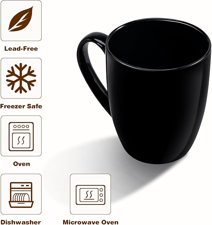 Urbanstrive 16 oz Large Coffee Mug with Handle Tea Cup Novelty Coffee Cup Idea Gift for Men Women Office Work, Black