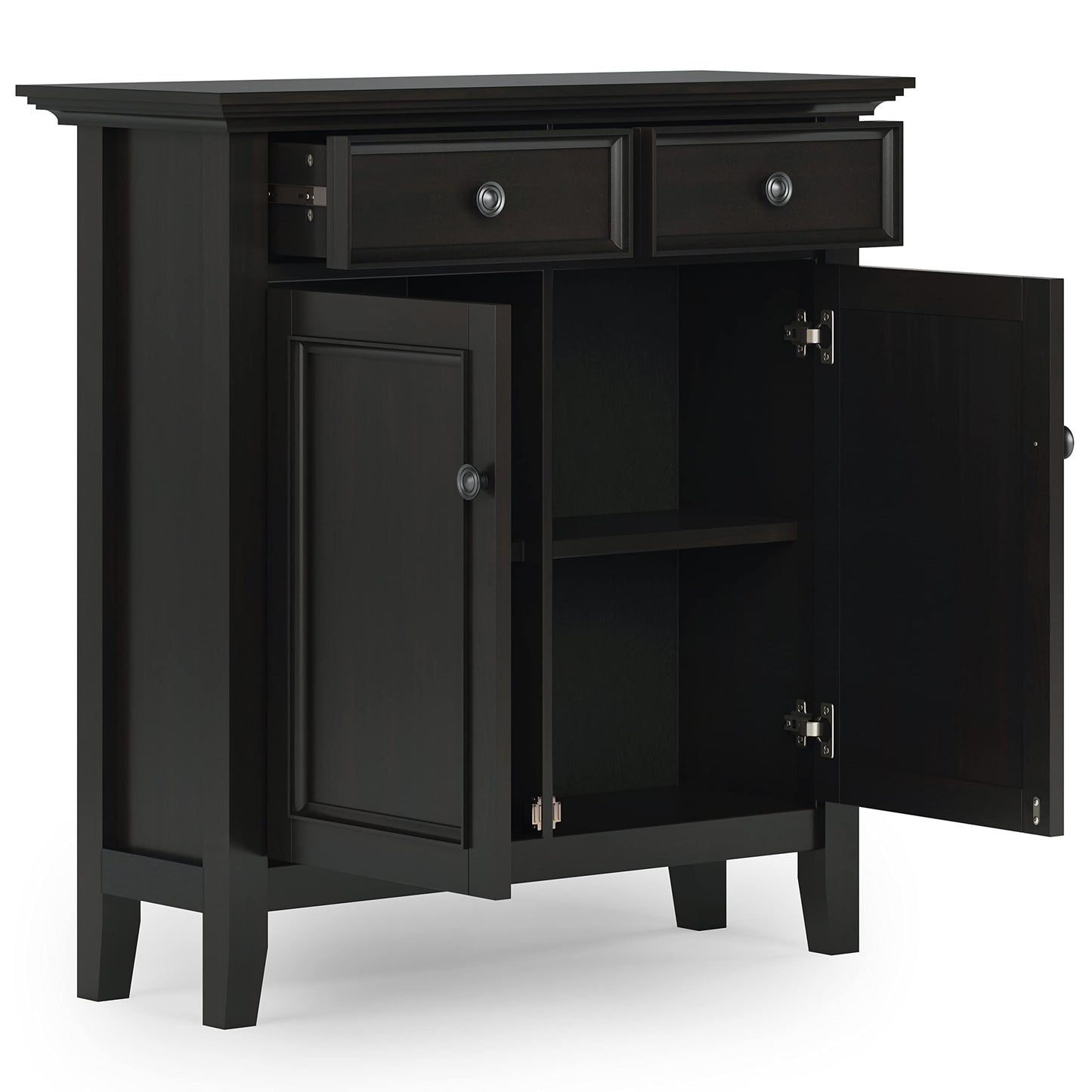 SIMPLIHOME Amherst Solid Wood 36 inch Wide Small Storage Bench and 36 inch Wide Storage Cabinet in Hickory Brown for the Living Room, Entryway, and Family Room, Transitional Style