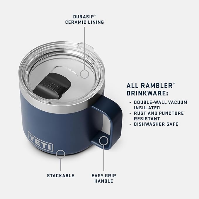 YETI Rambler 14 oz Ceramic Lined Stackable Mug, Vacuum Insulated, Stainless Steel with MagSlider Lid, Rescue Red